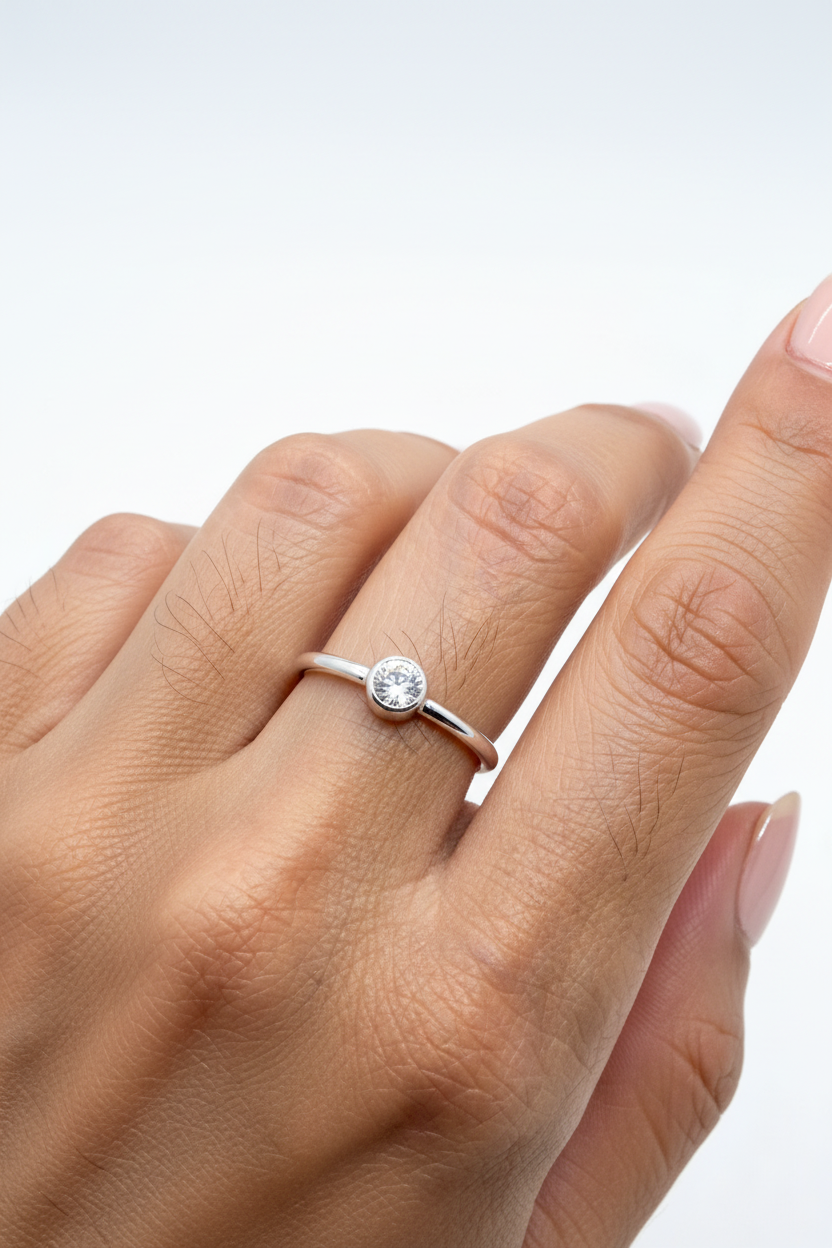 Velani Jewelry 4mm Diamond Bezel Ring - Sterling Silver