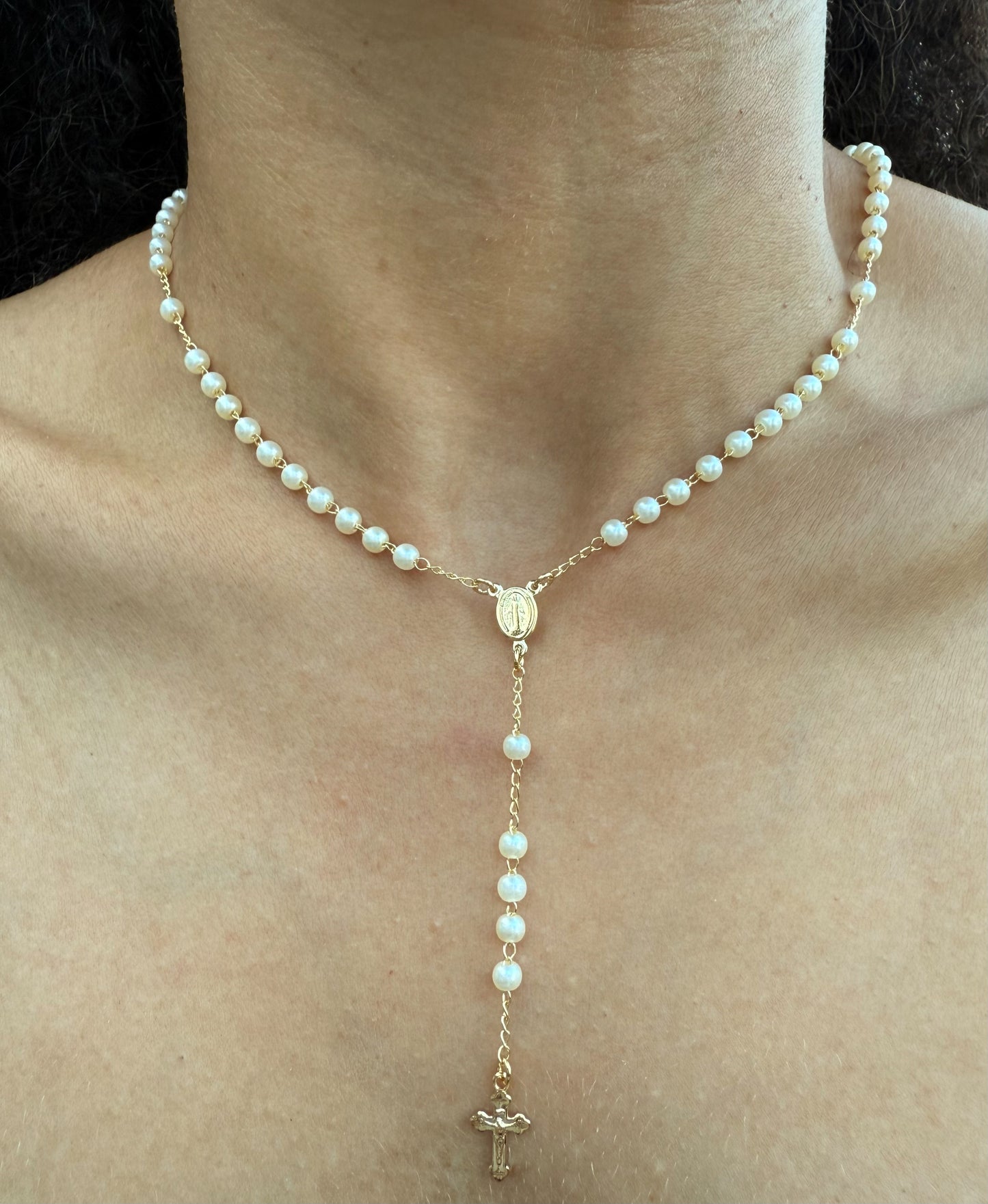 Velani Jewelry Pearl Rosary Necklace