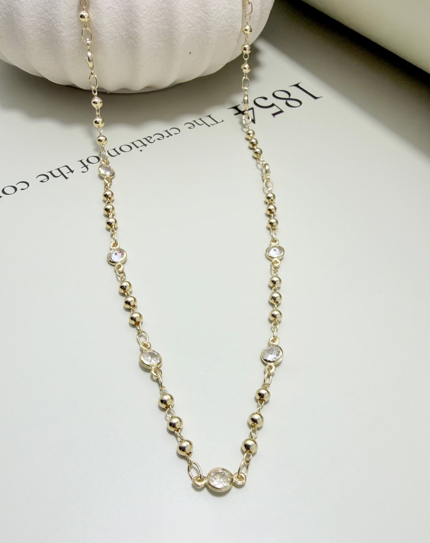 Beaded CZ Station Necklace - Velani Jewelry