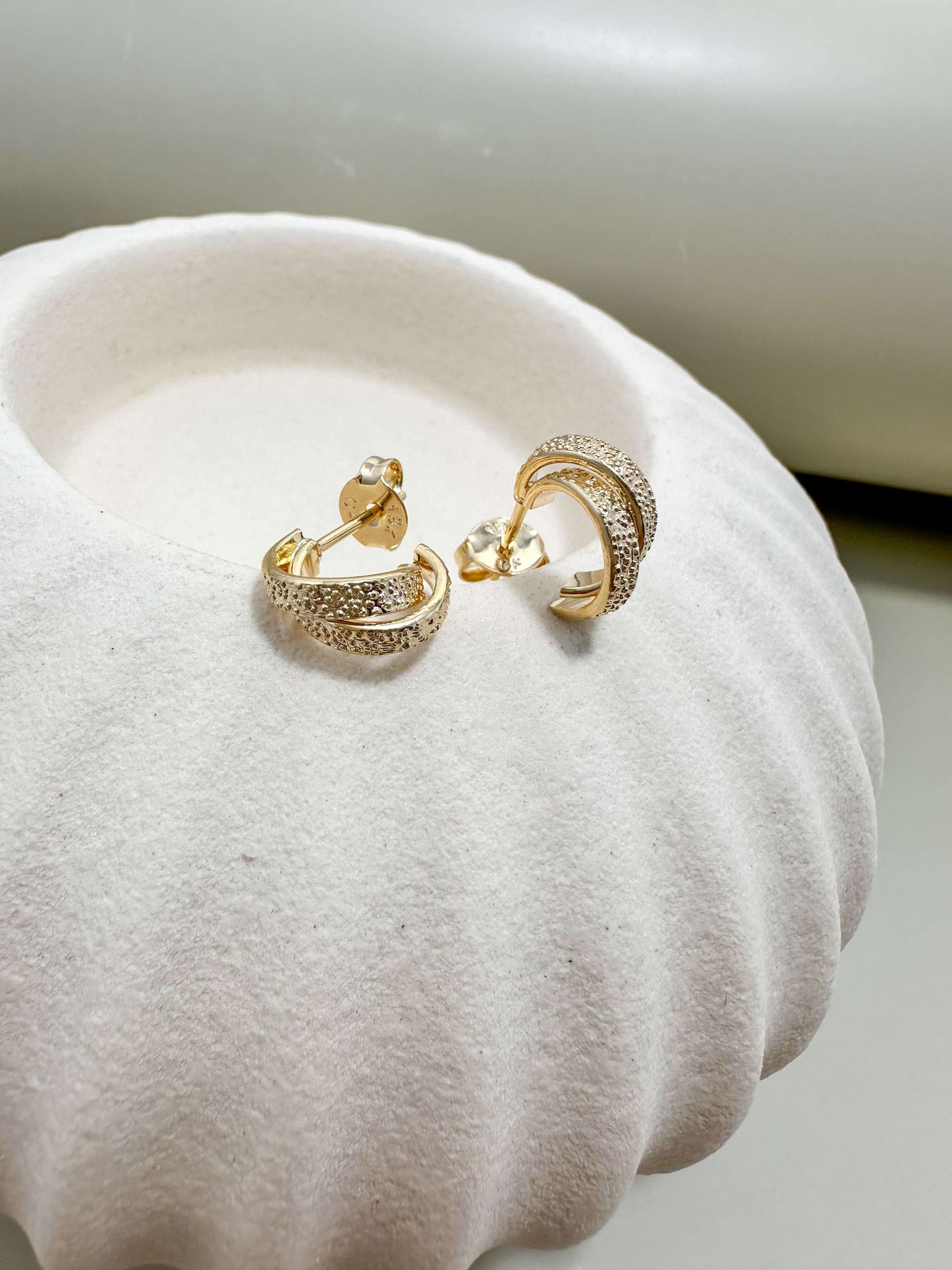 Velani Jewelry Mini Dainty Double C Hoop Earrings in 18K gold filled, hypoallergenic, tarnish resistant, perfect for everyday wear.