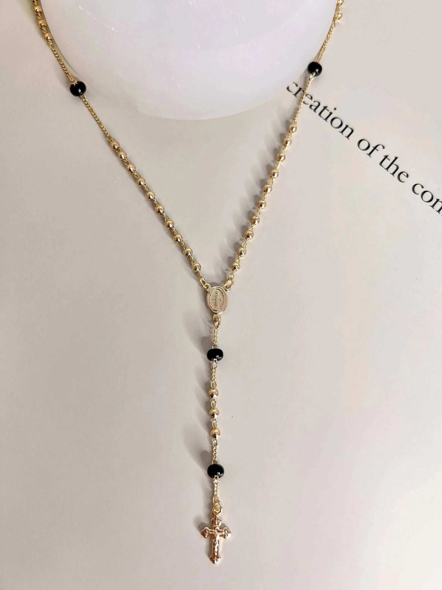 Velani Black Beads Rosary Necklace