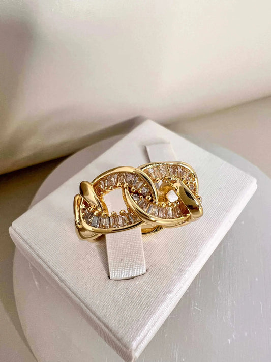 Velani Jewelry Adjustable Big Chain Baguette CZ Ring