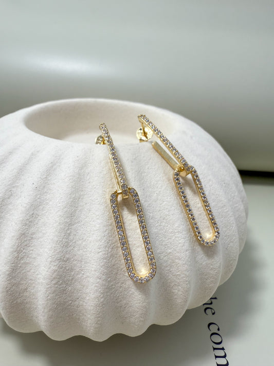 Velani Jewelry Dangling Paperclip Earrings with CZ