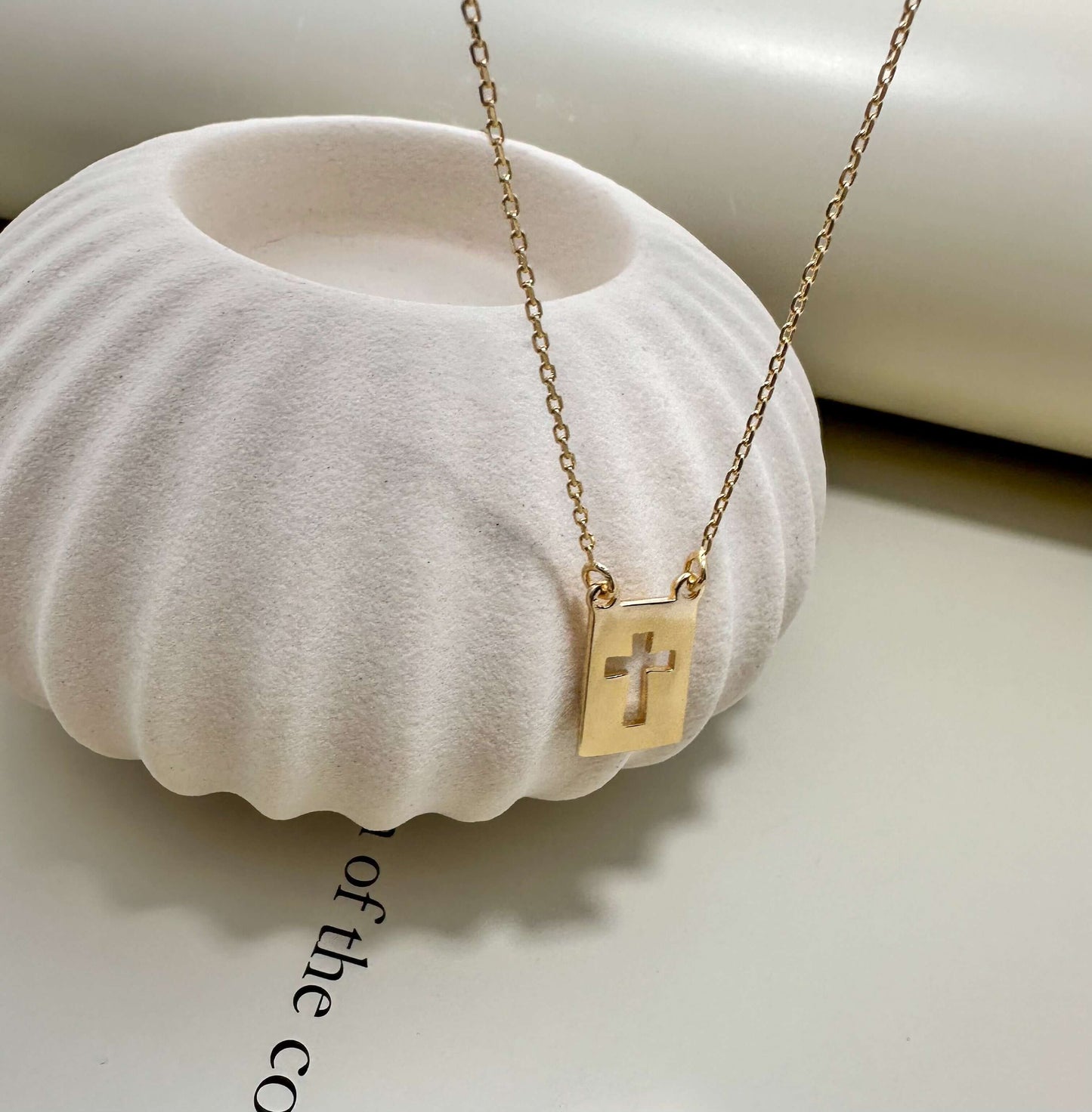 Elegant Velani Jewelry El Shaddai Cross Plaque Necklace, gold filled, hypoallergenic, waterproof, perfect for everyday wear.