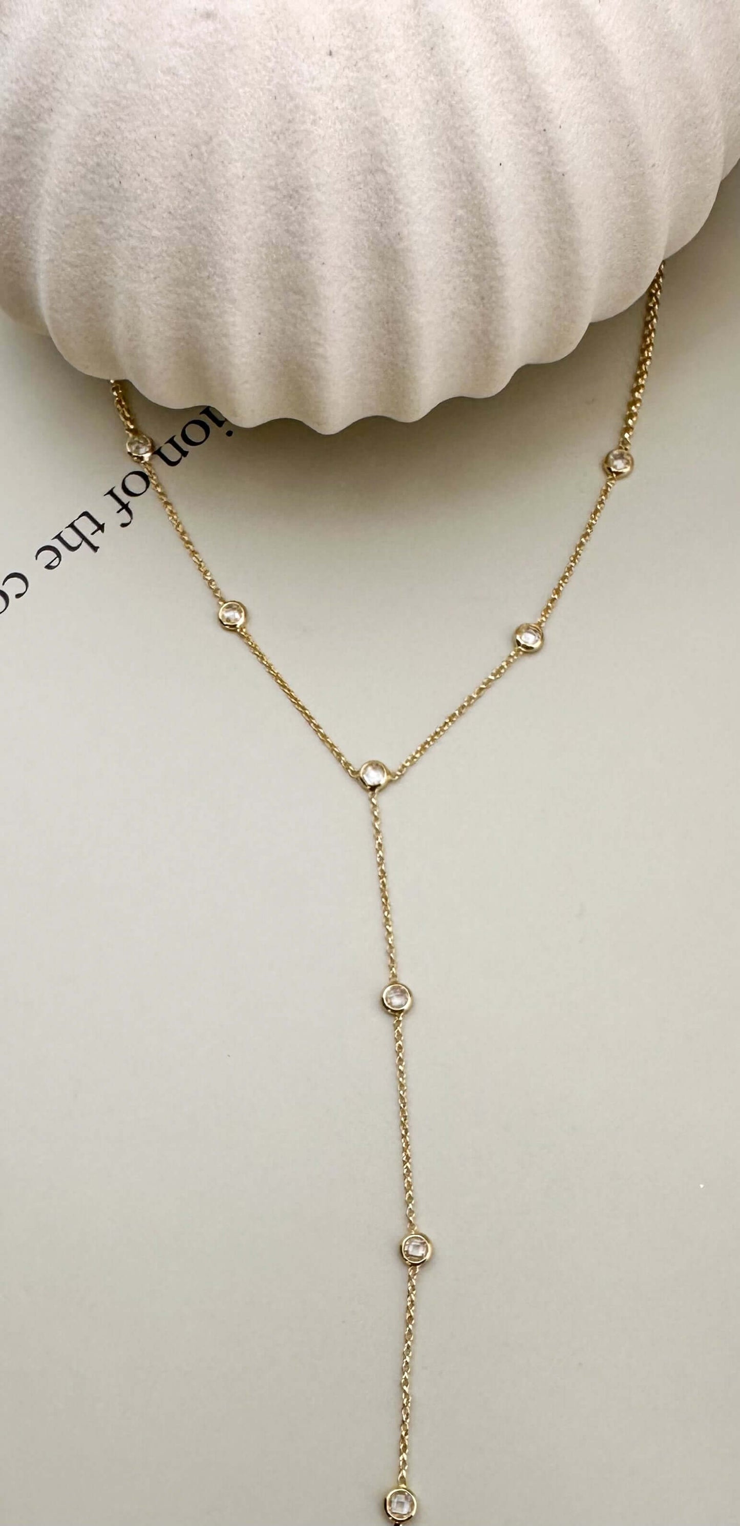 Velani Jewelry Lariat Necklace with Cubic Zirconia, gold filled, hypoallergenic, waterproof, 4.5 inch drop.