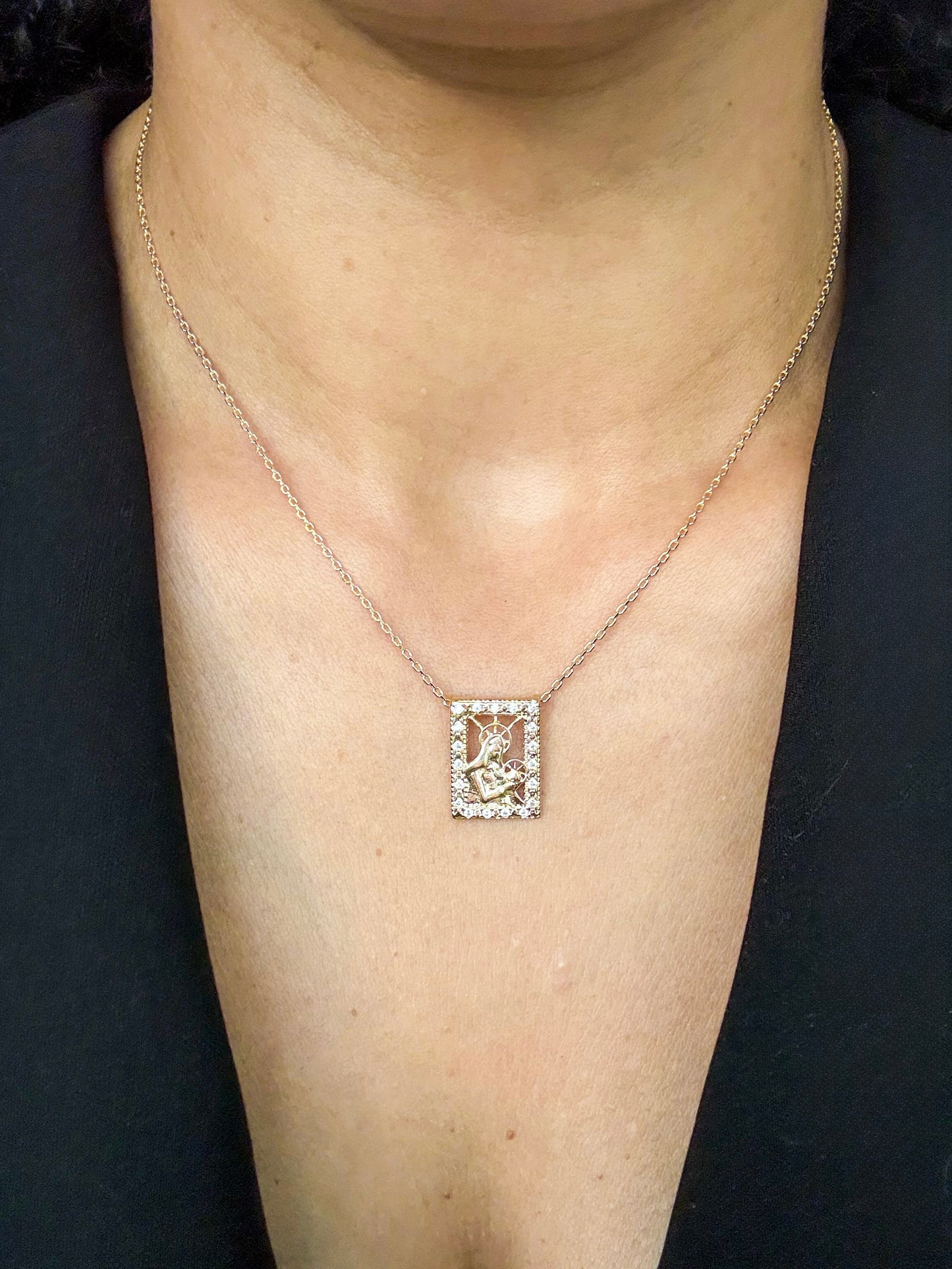 Velani Jewelry Madonna and Child Necklace with Cubic Zirconias