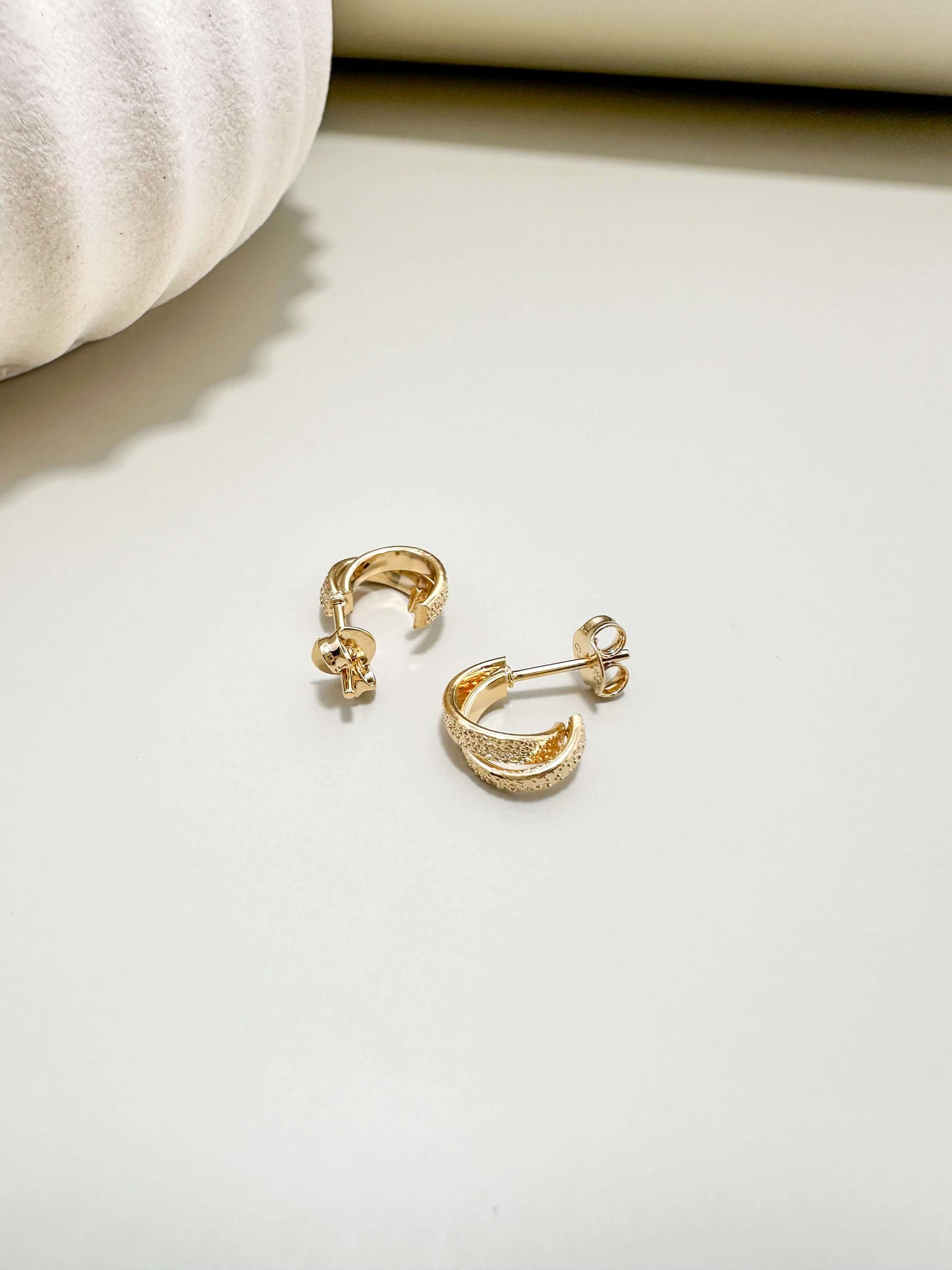 Velani Jewelry Mini Dainty Double C Hoop Earrings, 18K gold filled, waterproof, hypoallergenic, tarnish resistant, perfect for everyday wear.