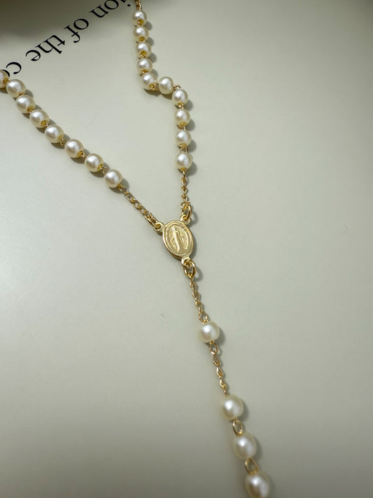 Velani Jewelry Pearl Rosary Necklace
