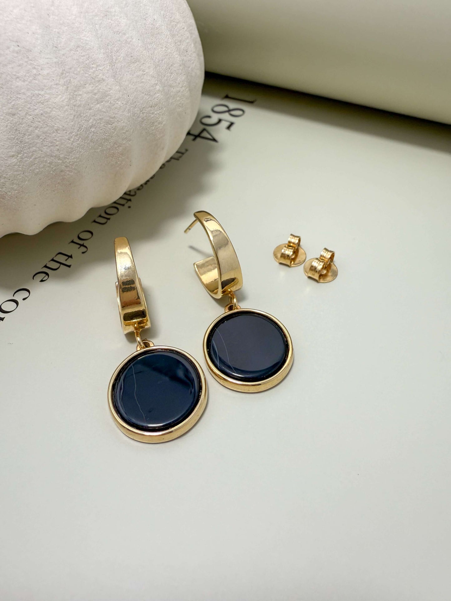 Velani Jewelry 18K gold filled hypoallergenic semiprecious stone round earrings, waterproof and tarnish resistant for everyday wear.