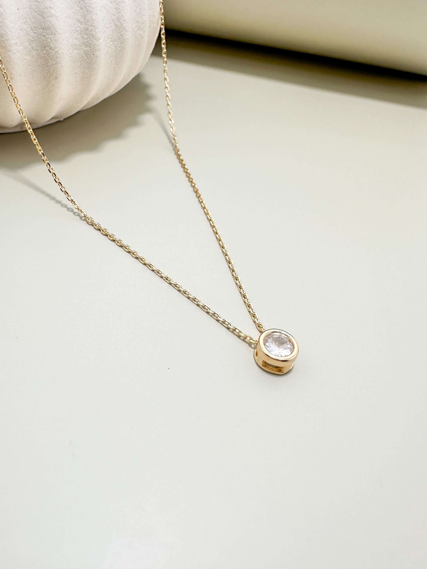 Velani Jewelry 18K gold filled solitaire diamond necklace, hypoallergenic, waterproof, tarnish resistant, perfect for everyday wear.