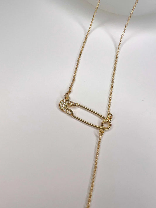 Velani Safety Pin Necklace with CZ