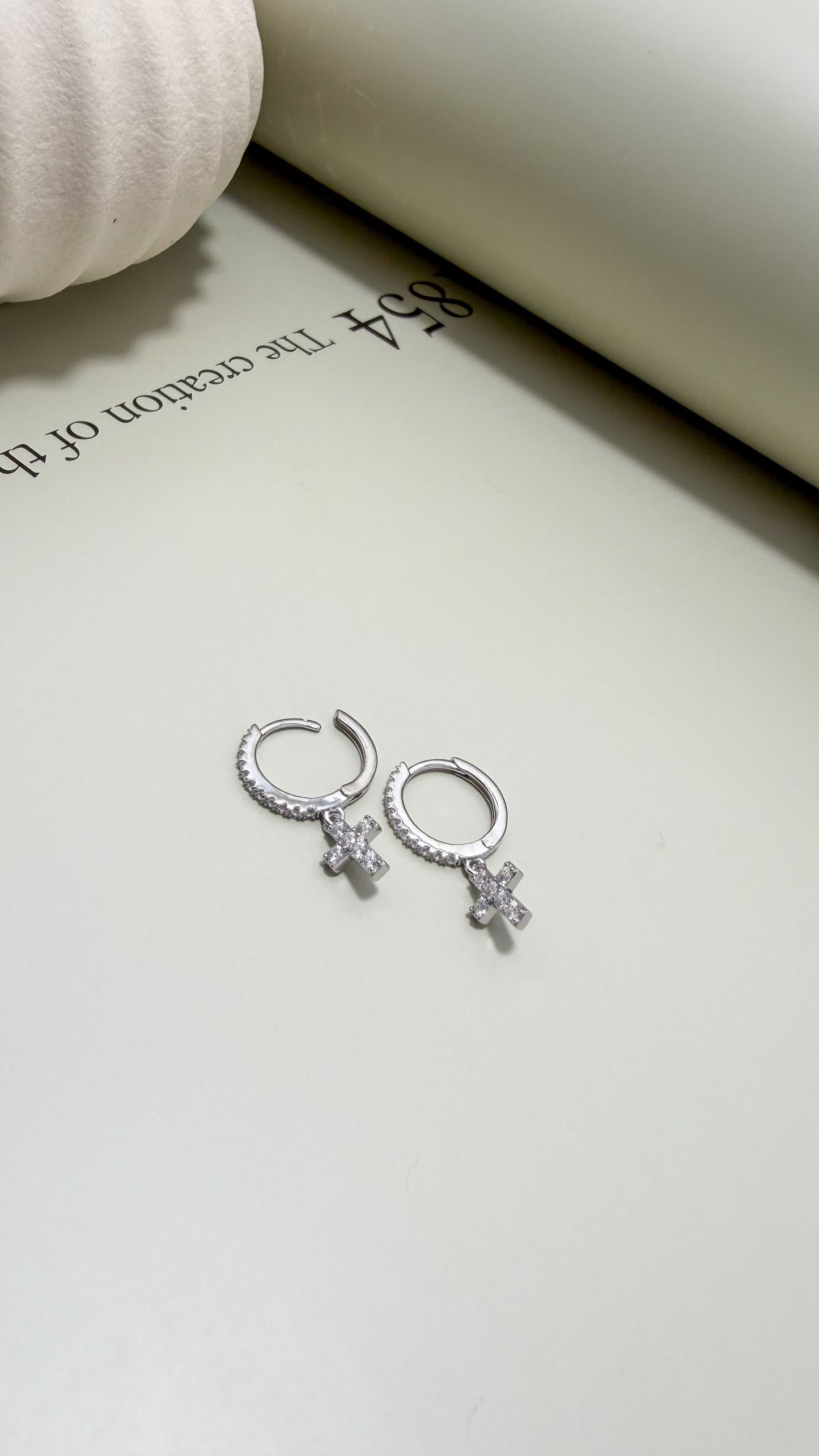 Mini Pavé Cross Huggies Sterling Silver - Velani Jewelry