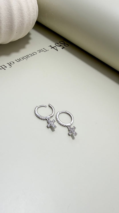 Mini Pavé Cross Huggies Sterling Silver - Velani Jewelry