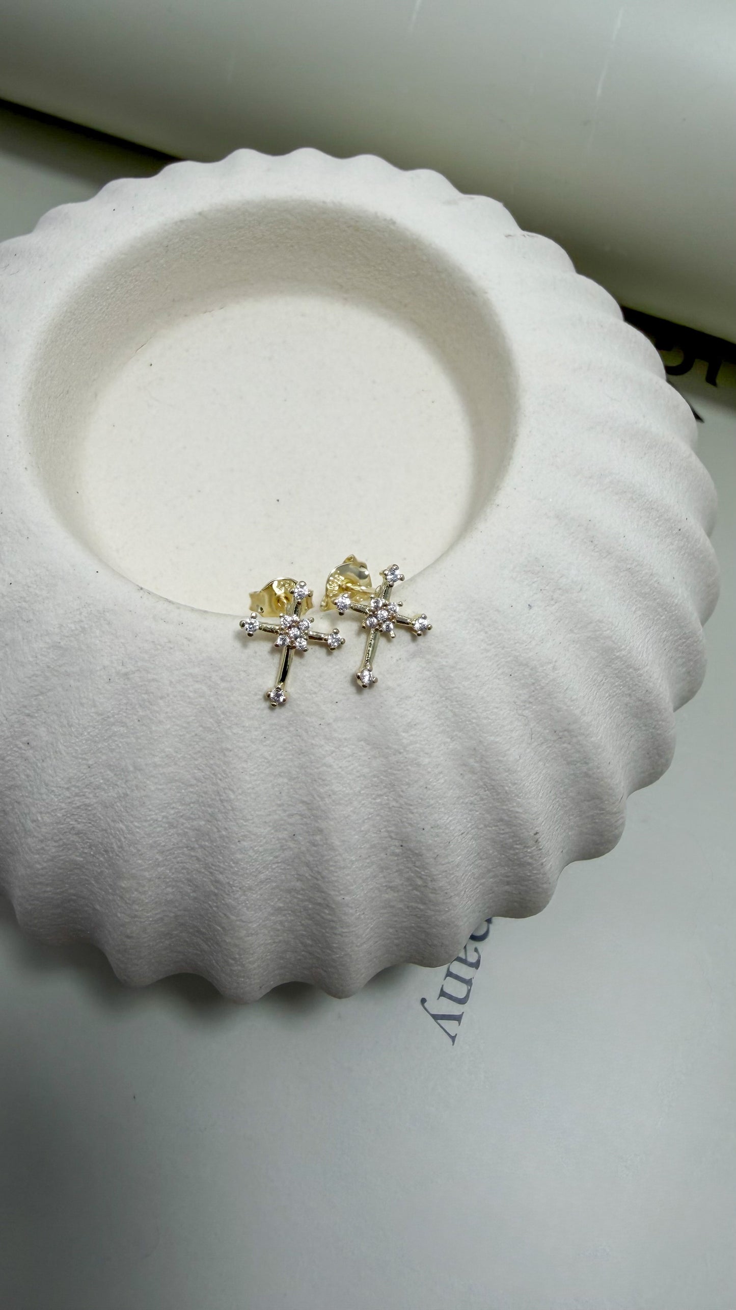 Velani Jewelry Mini Bezel Cross Stud Earrings