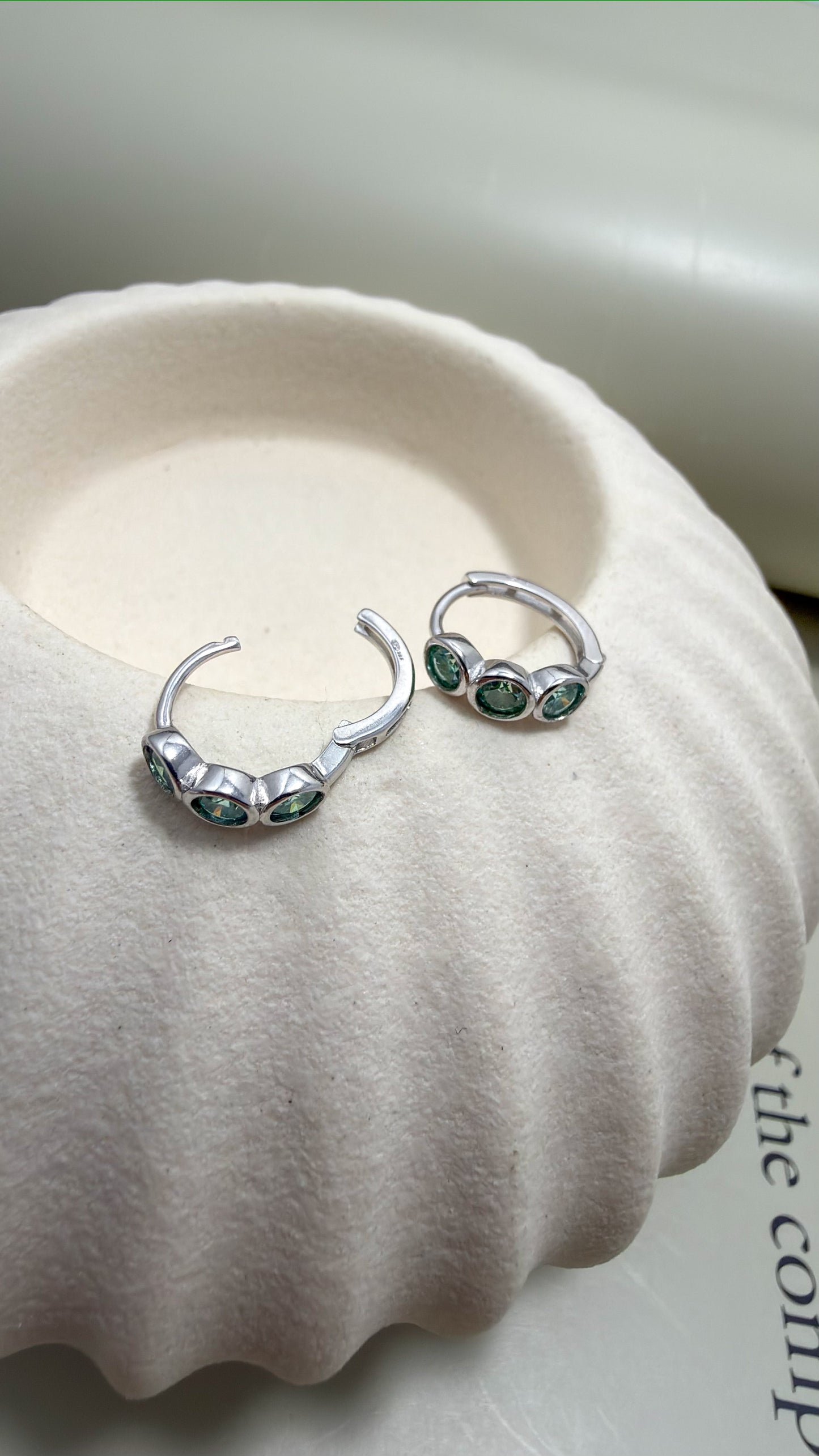 Verde Trio Moissanite Huggies Sterling Silver - Velani Jewelry