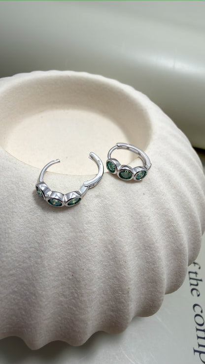Verde Trio Moissanite Huggies Sterling Silver - Velani Jewelry
