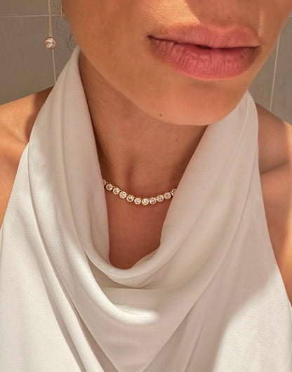 Round Bezel CZ Tennis Necklace - Velani Jewelry