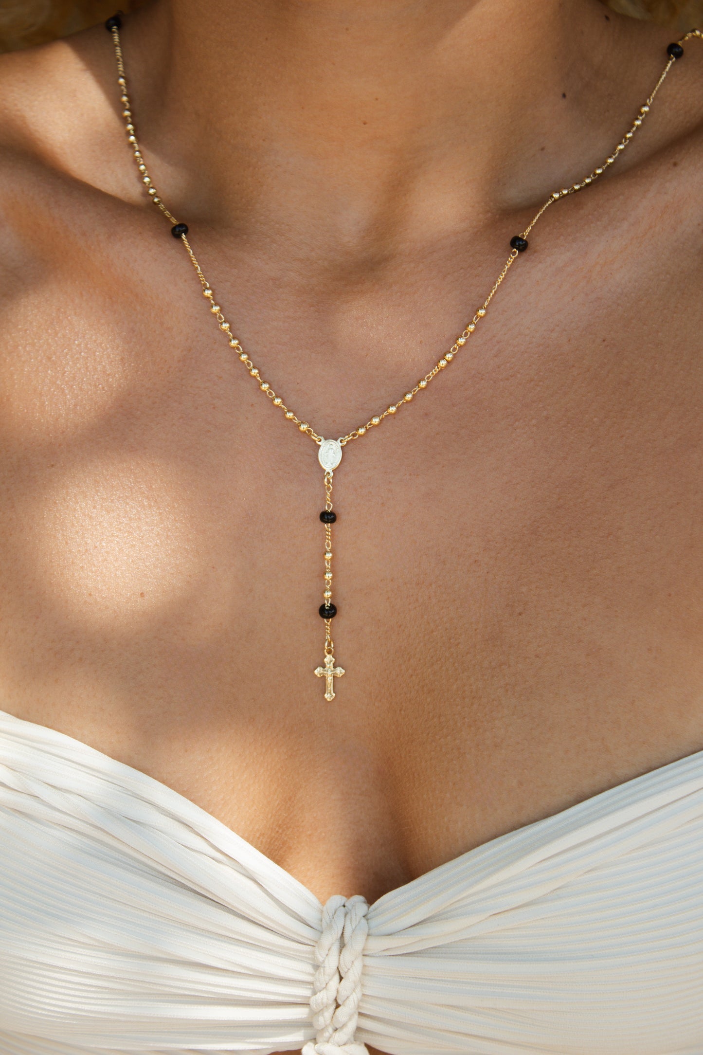 Velani Black Beads Rosary Necklace