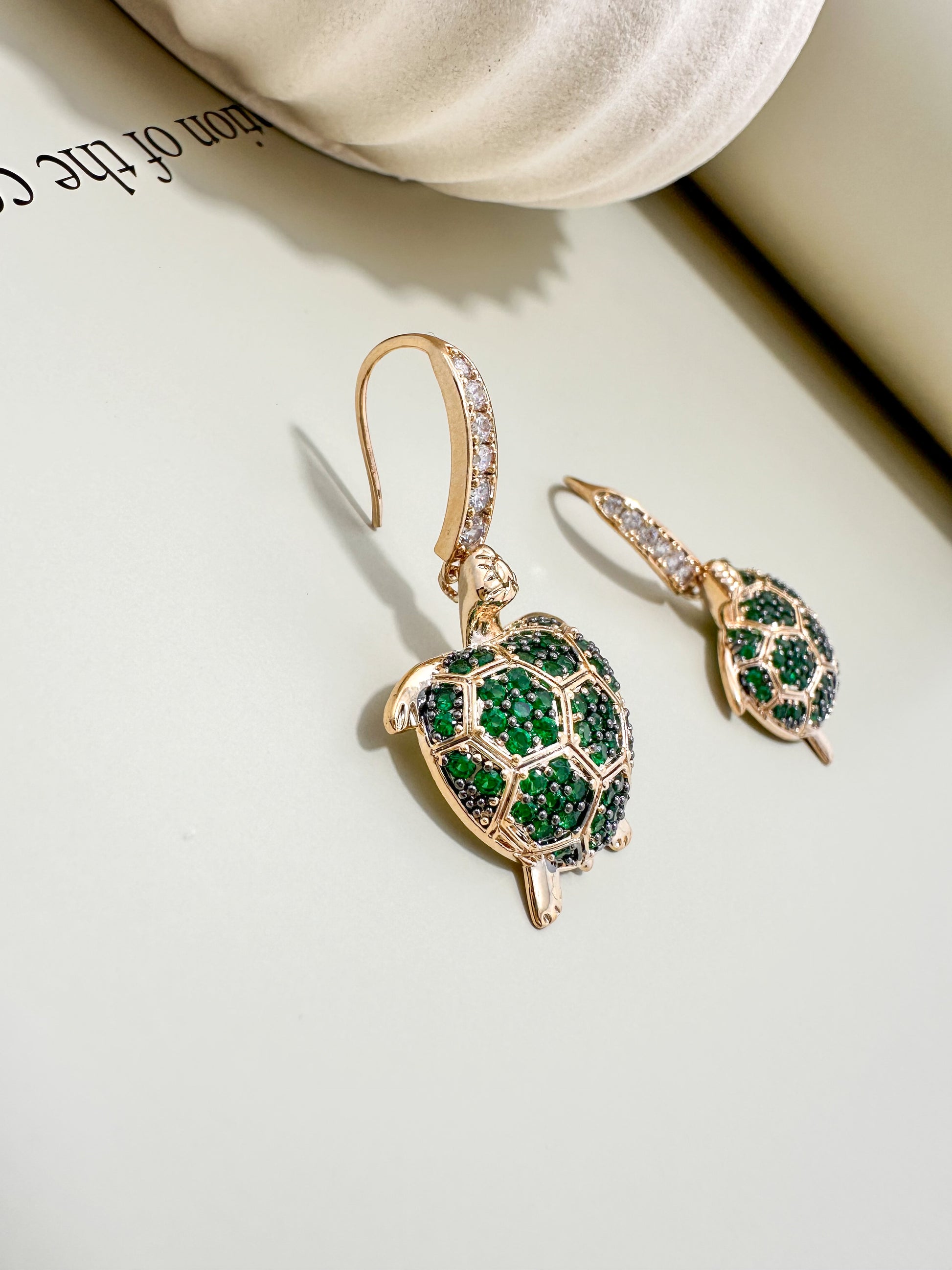 Velani Jewelry Emerald Voyage Turtle Earrings, gold filled, hypoallergenic, waterproof, tarnish resistant, perfect for everyday wear.