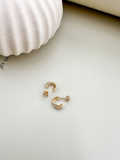 Velani Jewelry Mini Dainty Double C Hoop Earrings in 18K gold, water-resistant, hypoallergenic, perfect for small earlobes.