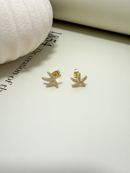 Velani Jewelry Starfish Stud Earrings with Cubic Zirconia