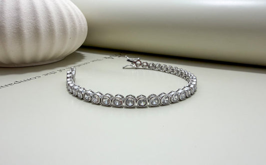 Round Bezel CZ Tennis Bracelet - Velani Jewelry