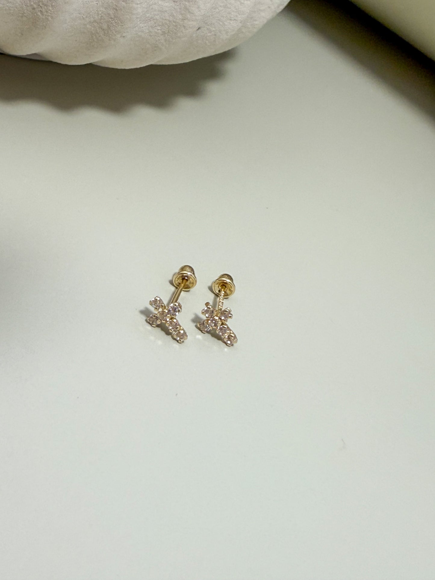 Velani Jewelry Dainty Cross Stud Earrings with CZ - 14K Gold