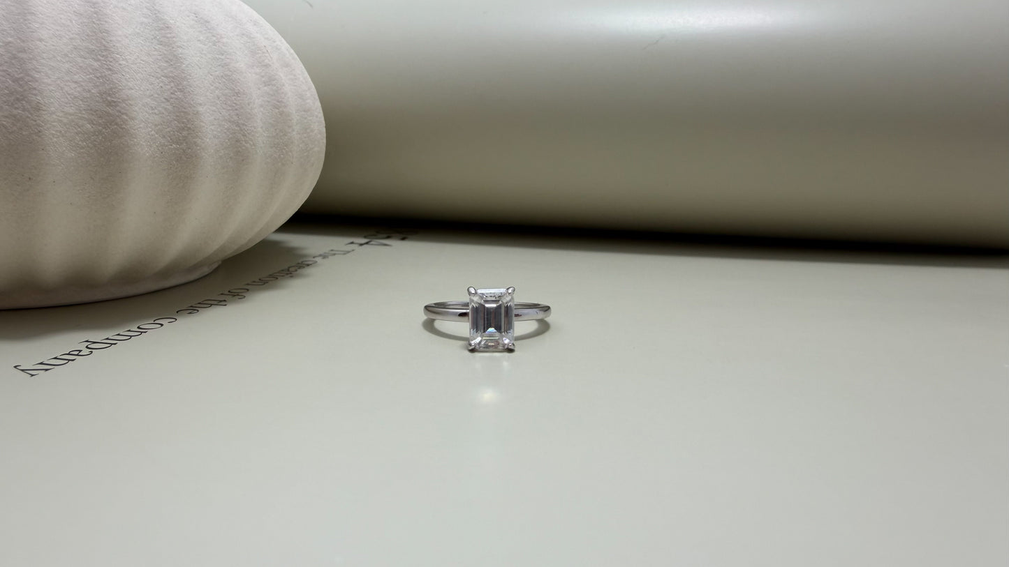 Velani Jewelry Emerald Cut Moissanite Ring - Sterling Silver