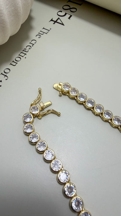 Round Bezel CZ Tennis Necklace - Velani Jewelry