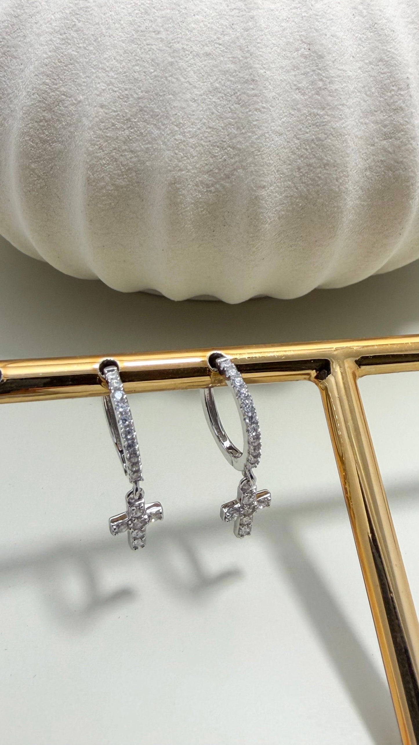 Mini Pavé Cross Huggies Sterling Silver - Velani Jewelry