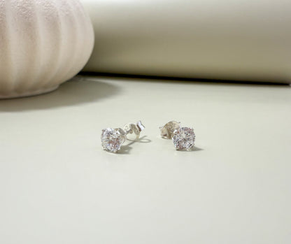 Velani Jewelry Sterling Silver 4 Prongs Diamond Studs