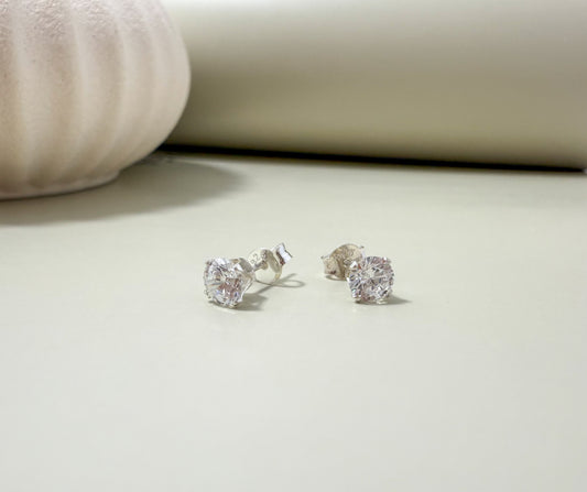 Velani Jewelry Sterling Silver 4 Prongs Diamond Studs