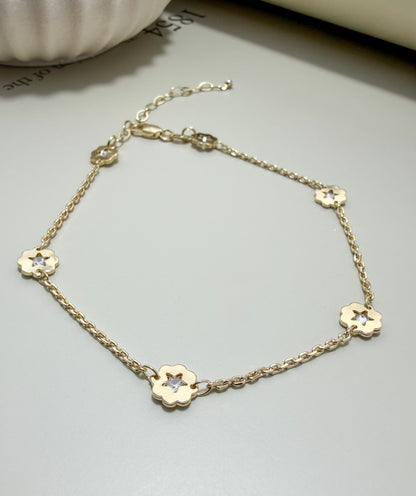 Flower and Star CZ Anklet – Velani Jewelry