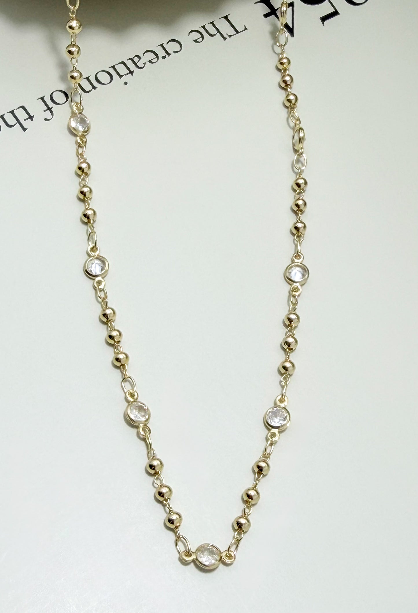 Beaded CZ Station Necklace - Velani Jewelry
