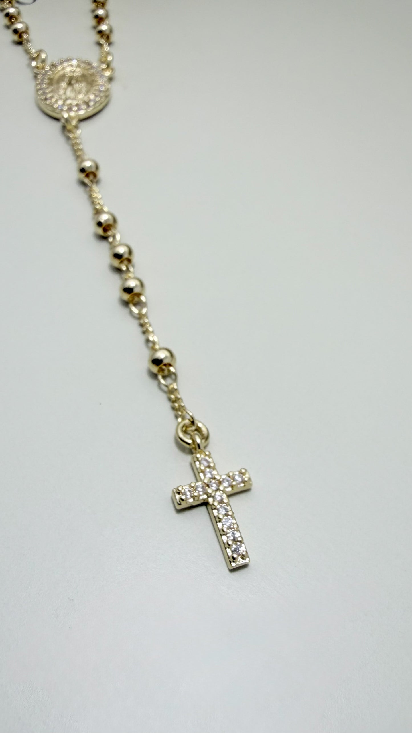 Our Lady of Grace Rosary Necklace with CZ Cross - Velani Jewelry