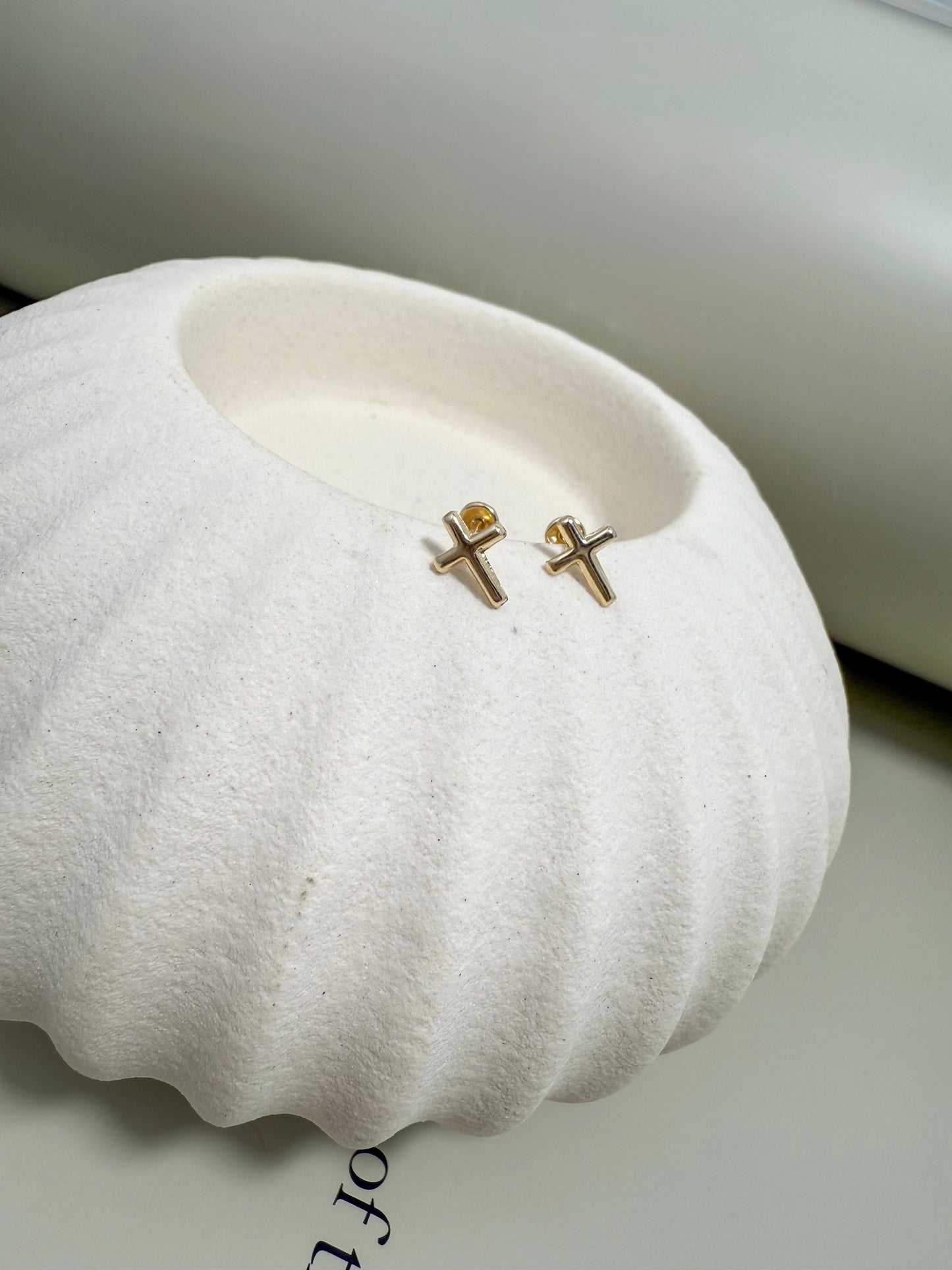 Velani Jewelry Plain Dainty Cross Stud Earrings - 14K Gold