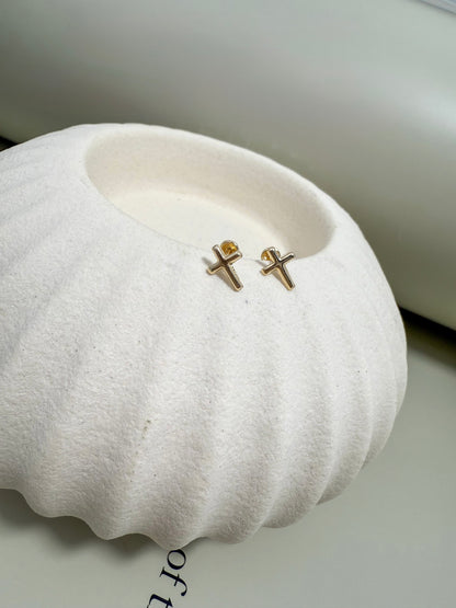 Velani Jewelry Plain Dainty Cross Stud Earrings - 14K Gold