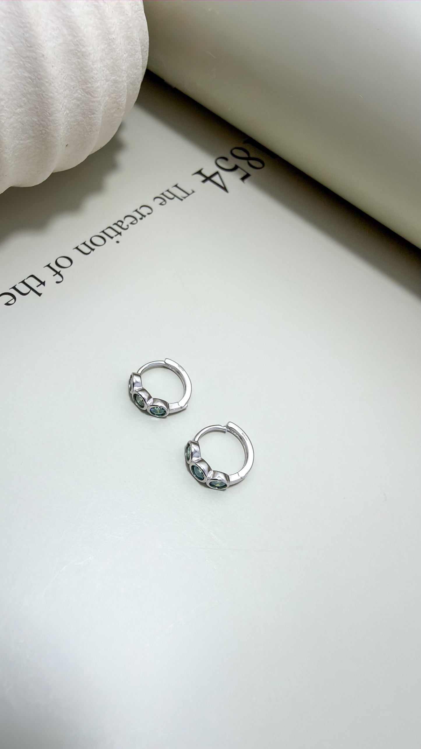 Verde Trio Moissanite Huggies Sterling Silver - Velani Jewelry