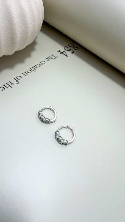 Verde Trio Moissanite Huggies Sterling Silver - Velani Jewelry