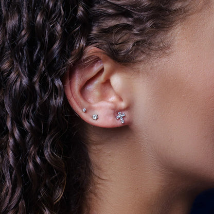 Mini Pavé Cross Studs Sterling Silver - Velani Jewelry