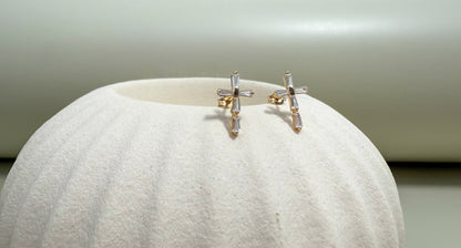Velani Jewelry Elegance Baguette Cross Stud Earrings - 14K Gold