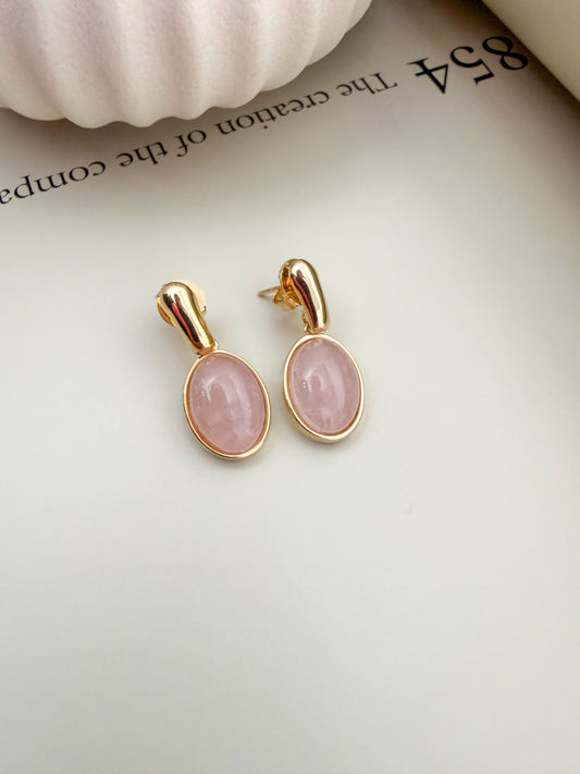 Velani Jewelry Pink Quartz Oval Drop Earrings