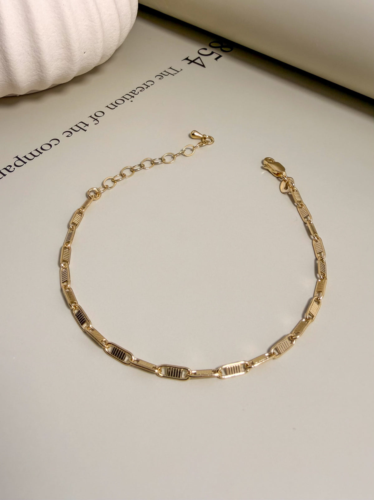 Textured Bar Paperclip Anklet - Velani Jewelry