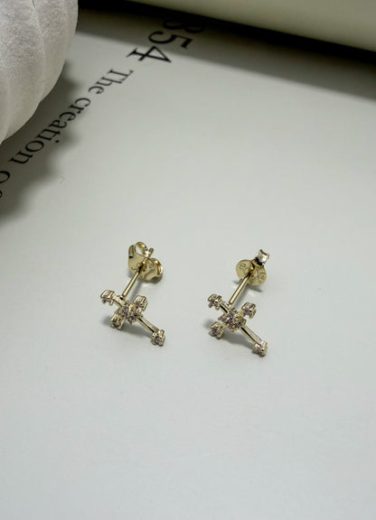 Velani Jewelry Mini Bezel Cross Stud Earrings