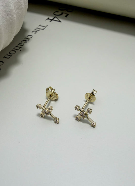Velani Jewelry Mini Bezel Cross Stud Earrings