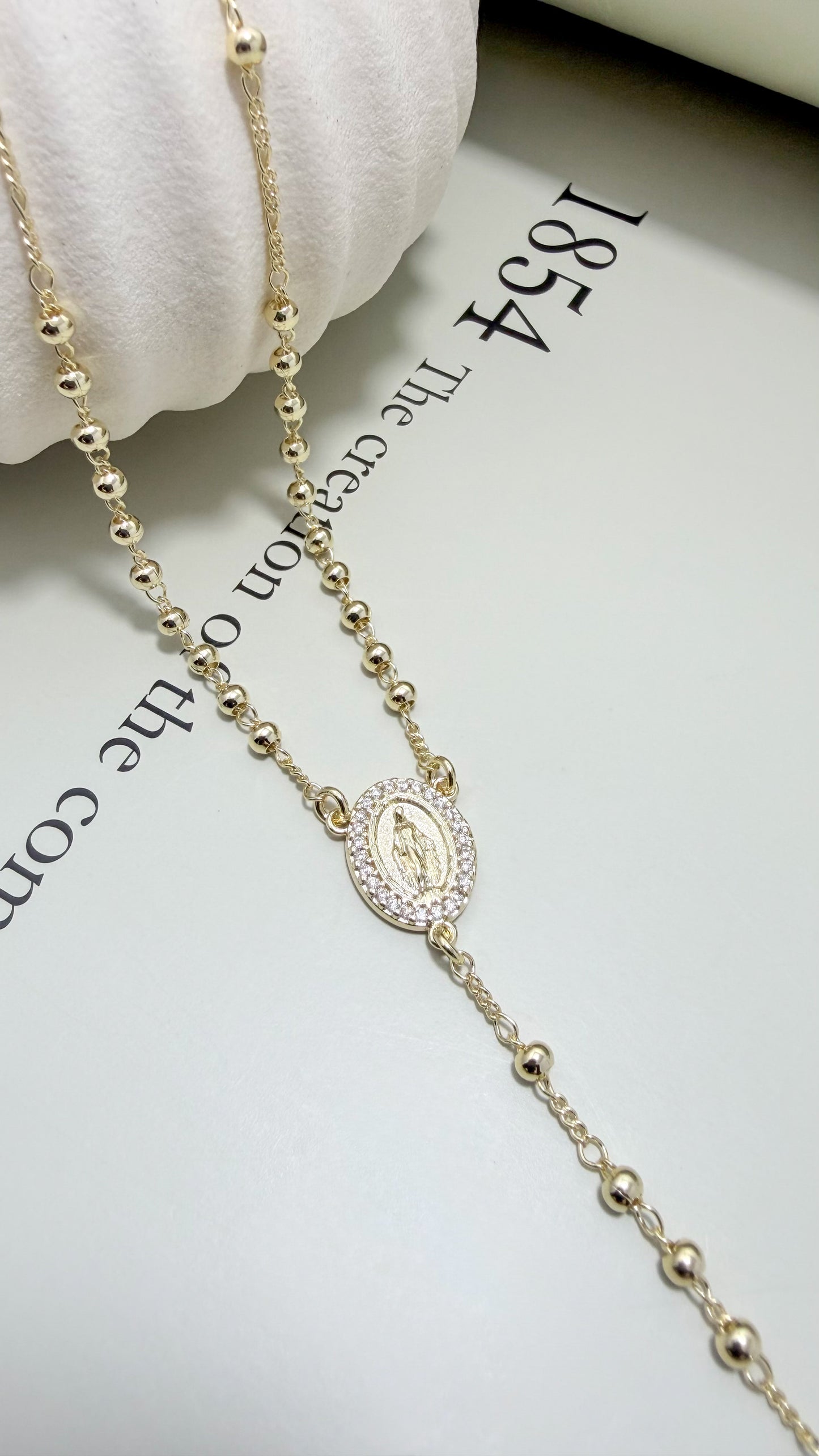 Our Lady of Grace Rosary Necklace with CZ Cross - Velani Jewelry