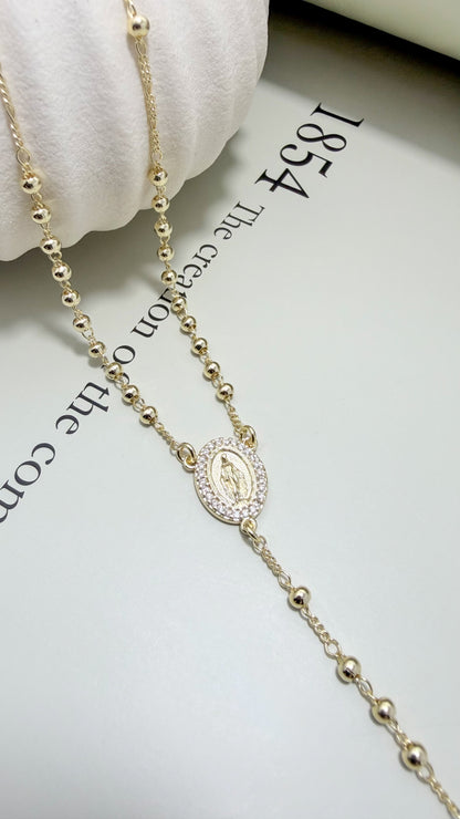 Our Lady of Grace Rosary Necklace with CZ Cross - Velani Jewelry