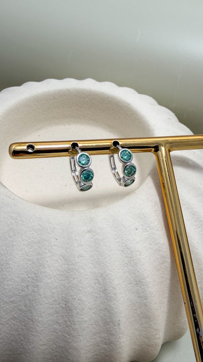 Verde Trio Moissanite Huggies Sterling Silver - Velani Jewelry