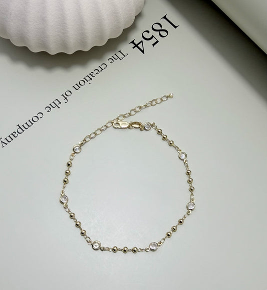Beaded CZ Station Anklet - Velani Jewelry