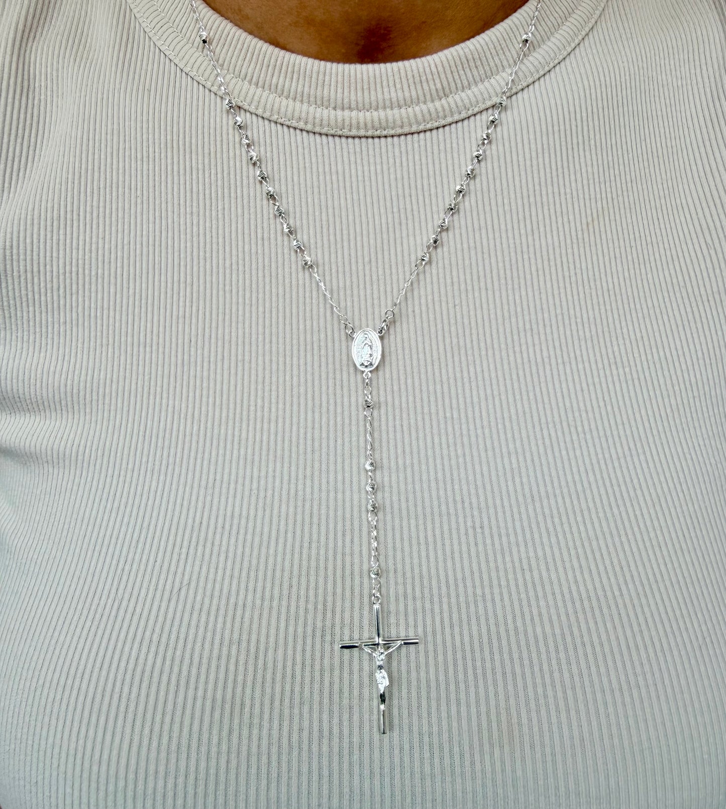 Velani Jewelry Rosary Necklace - Sterling Silver